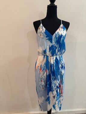 Chelsea 28 Blue  Abstract Print V-Neck Spaghetti Strap Dress